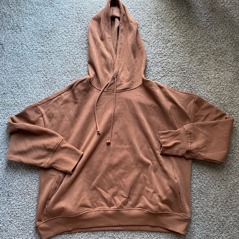 NWT Sage Collective worded fleece hoodie with side pockets (L) Cocoa